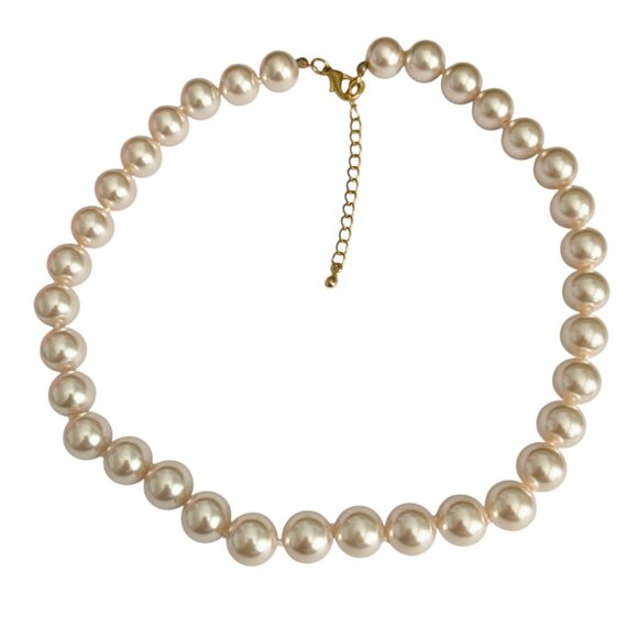 Vintage Cream Glass Pearl Necklace 20" 12mm Hand Knotted Matinee Length GoldTone - Picture 1 of 12